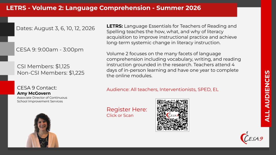 See description of event below LETRS - Volume 2: Language Comprehension - Summer 2026