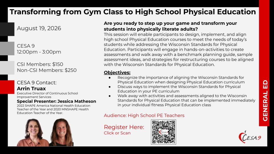 See description of event below for Transforming from Gym Class to High School Physical Education.